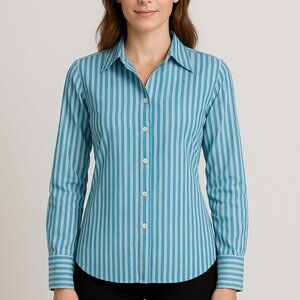 Evan-Picone Button-Down Shirt – Blue/White –‎ Women Size 6